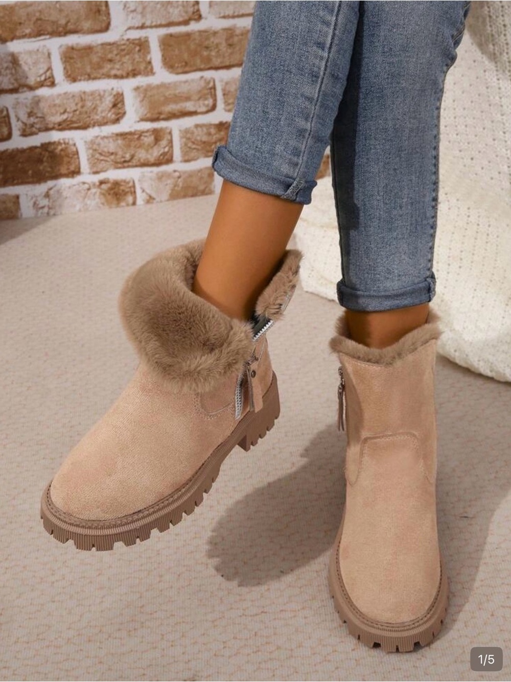 Women’s Tan Faux-Suede Fur-Lined Zip Ankle Boots